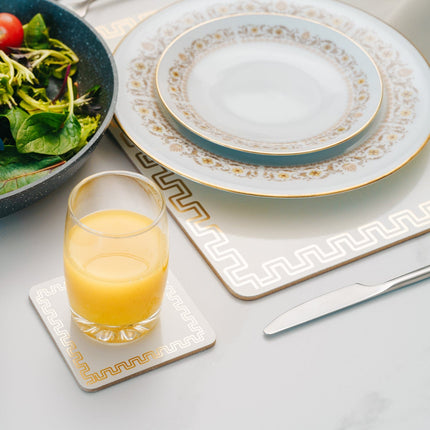 8 Pcs Clevinger  MDF Placemats and Coasters Gold Border.