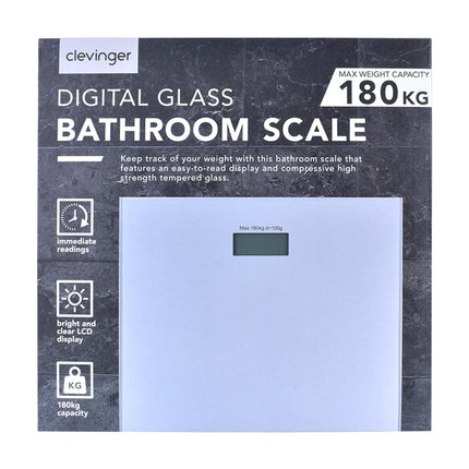 Clevinger Silver Digital Glass Bathroom Scale Max Capacity 180KG.