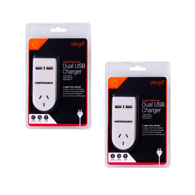 2 x 2400W High Powered Dual USB Charger Adaptor With Surge Protection.