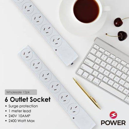 6 Outlet Power Board With Surge Protection 1M Lead Cable.