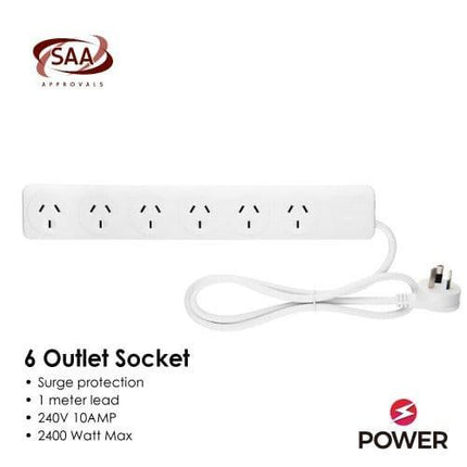 6 Outlet Power Board With Surge Protection 1M Lead Cable.
