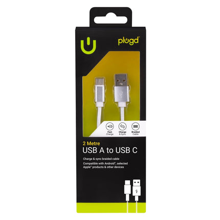 2M USB A to USB C Braided Charge & Sync Cable.