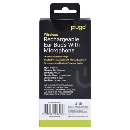 PLUGD Bluetooth Rechargeable Ear Buds with Microphone.