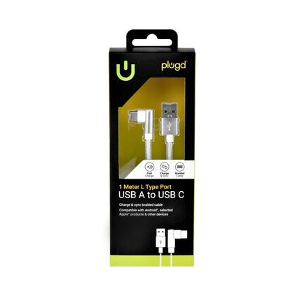1M USB A to USB C Right Angle 90 Degree L Shape Fast Charging Cable.