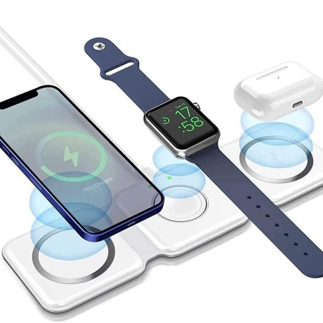 3 in 1 Wireless 15W Qi Fast Charging Foldable Station for Apple Mag Safe.