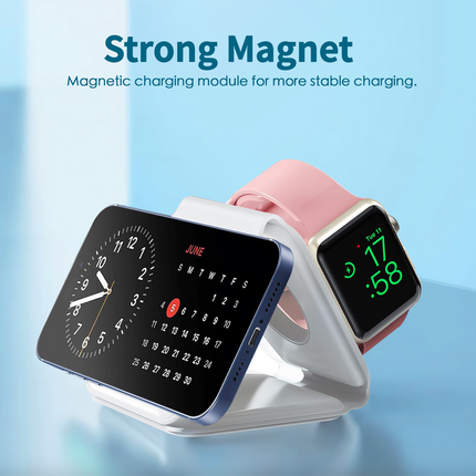 3 in 1 Wireless 15W Qi Fast Charging Foldable Station for Apple Mag Safe.