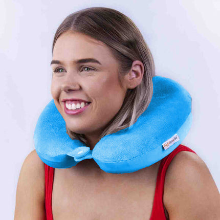 Deluxe Memory Foam Travel Pillow Blue.