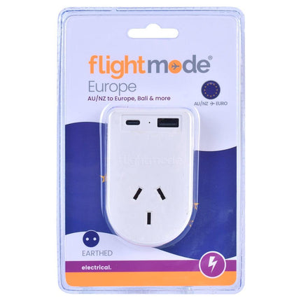 Flightmode Outbound AU/NZ to EUROPE/BALI Travel Adaptor with USB Type C & A.