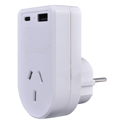 Flightmode Outbound AU/NZ to EUROPE/BALI Travel Adaptor with USB Type C & A.
