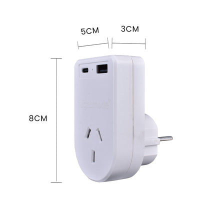 Flightmode Outbound AU/NZ to EUROPE/BALI Travel Adaptor with USB Type C & A.