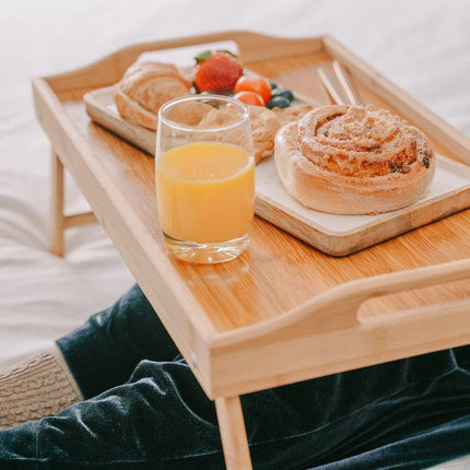 2 x Bamboo Bed Table Breakfast/Snack Serving Tray with Foldable Legs.