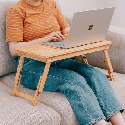 Foldable and Adjustable Bamboo Laptop Table, Bed Tray.