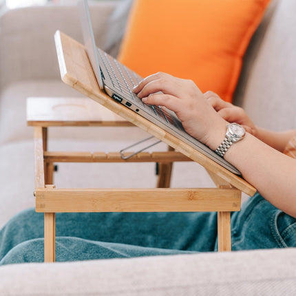 Foldable and Adjustable Bamboo Laptop Table, Bed Tray.