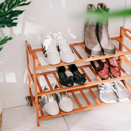 Bamboo 3 Tiers Layers  Storage Shoe Rack & Organiser.