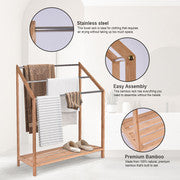 85cm Standing Towel Rack - Bamboo Towel Bar Metal 3-Tier.