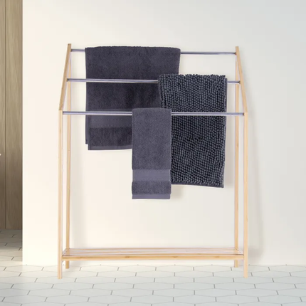 85cm Standing Towel Rack - Bamboo Towel Bar Metal 3-Tier.