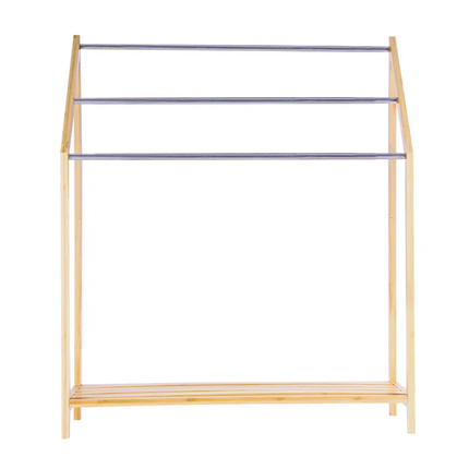 85cm Standing Towel Rack - Bamboo Towel Bar Metal 3-Tier.