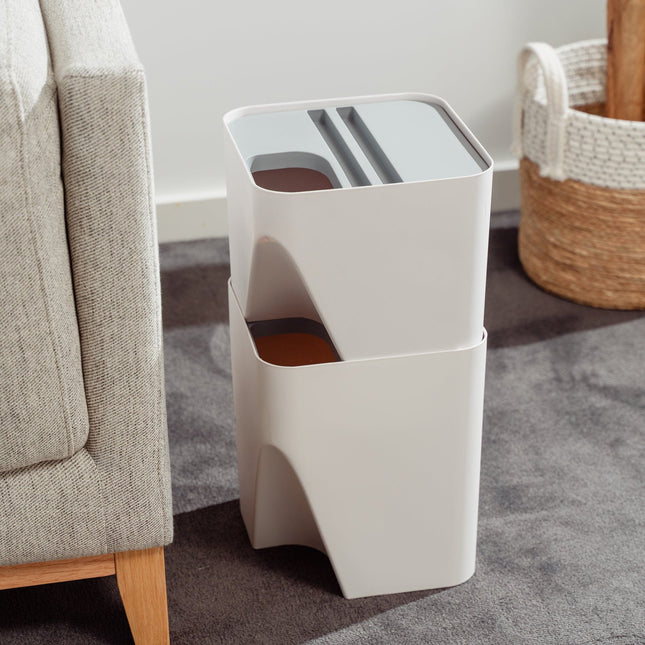 2 Pcs 12L+18L Stackable Plastic Kitchen Trash Bin Household Classification Storage Box.