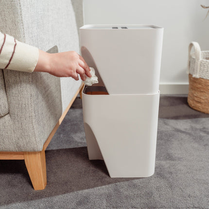 2 Pcs 12L+18L Stackable Plastic Kitchen Trash Bin Household Classification Storage Box.