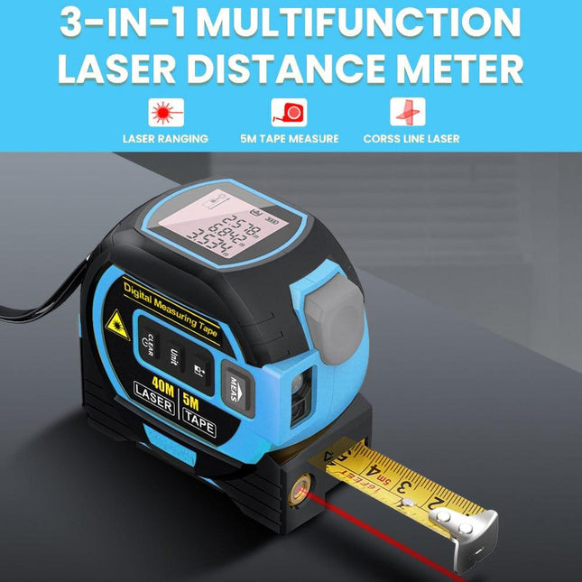40m Laser Measure, Cross-line Laser Level, 5m Tape Measure Blue.