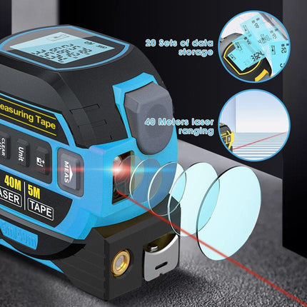 40m Laser Measure, Cross-line Laser Level, 5m Tape Measure Blue.