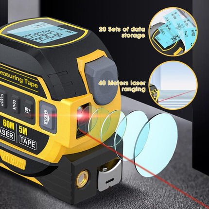 60m Laser Measure, Cross-line Laser Level, 5m Tape Measure Yellow.