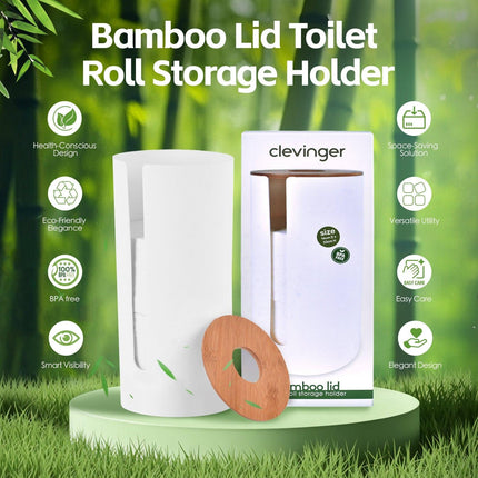 Bamboo Lid Toilet Roll Storage Holder.