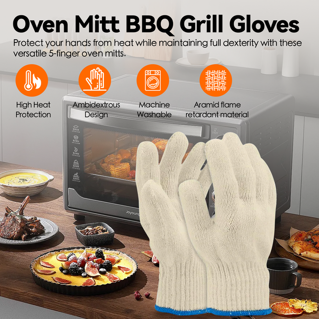 1 Pair 5 Finger Oven Mitt BBQ Grill Gloves.