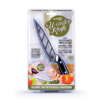 The Versatile Wonder Knife Chef Knife Standless Stell Blade Stay Smooth & Sharp.
