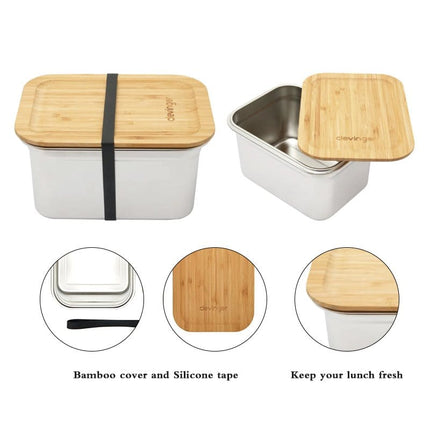 Clevinger Stainless Steel Bamboo Extra Large Lunch Box 2000ml.