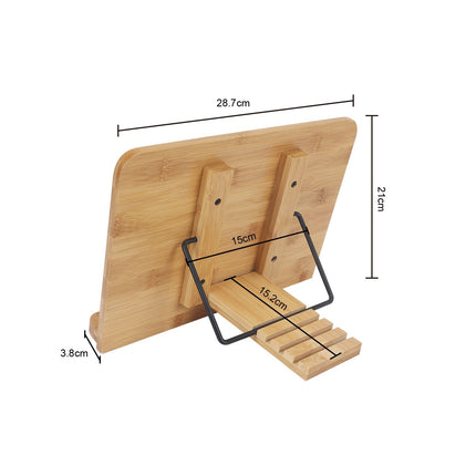 Bamboo Book Stand - Adjustable Book Stand - Book, Recipes, Tablet Portable Holder.