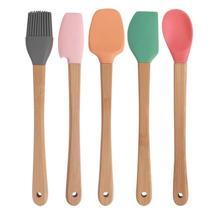 5pc Mini Silicone and Bamboo Utensils Set Nonstick Cookware.