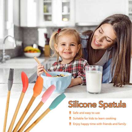 5pc Mini Silicone and Bamboo Utensils Set Nonstick Cookware.