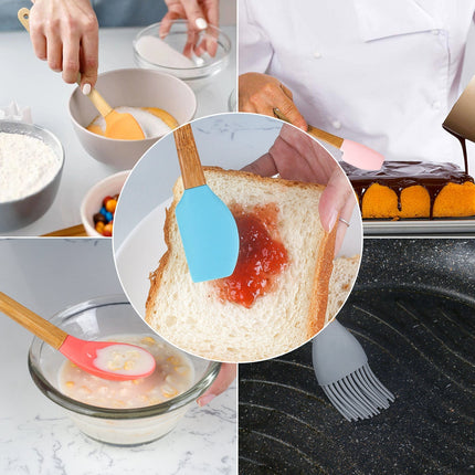 5pc Mini Silicone and Bamboo Utensils Set Nonstick Cookware.