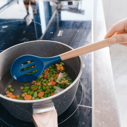 2pcs Beechwood & silicone slotted spoon navy.