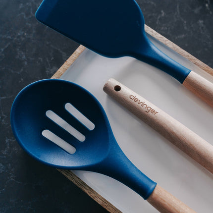 2pcs Beechwood & silicone slotted spoon navy.
