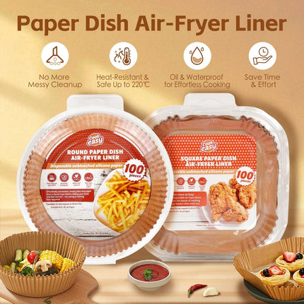 100 Pcs 16cm Round Disposable Unbleached Silicone Paper Dish Air-fryer Liner.