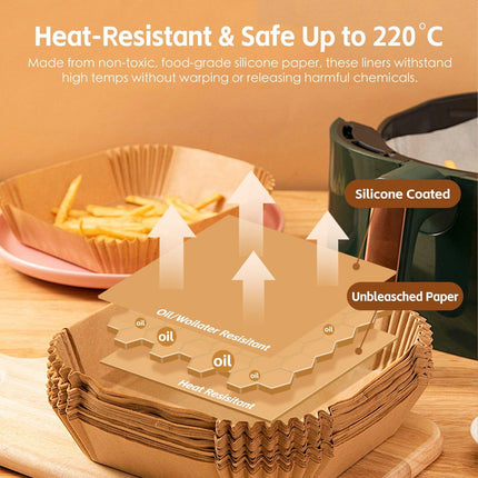 100 Pcs 16cm Round Disposable Unbleached Silicone Paper Dish Air-fryer Liner.