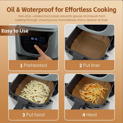 100 Pcs 16.5cm Square Disposable Unbleached Silicone Paper Dish Air-fryer Liner.