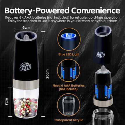 2 Pcs Gravity Sensor Electric Salt and Pepper Spice Grinder.
