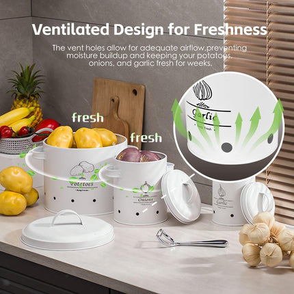 3 pcs Galvanised Iron Fruit Vegetable Storage Tins.