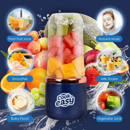 400ml USB-C Rechargeable Portable Juicer with Travel Lid – Personal Blender for Smoothies & Shakes.