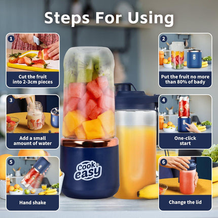 400ml USB-C Rechargeable Portable Juicer with Travel Lid – Personal Blender for Smoothies & Shakes.