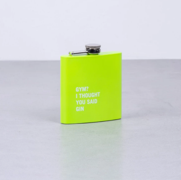 175ml Stainless Steel Hip Flask w Funny Quotes-Green.