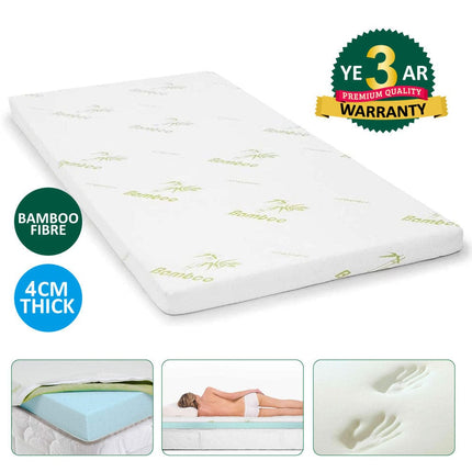 4cm Memory Foam Mattress Topper with Bamboo Cover - Double.