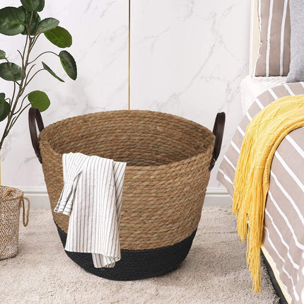 3 Piece Cotton Rope Stripe Carry Handles Storage Baskets Set.