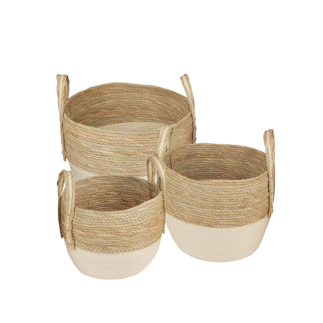 3 Piece Cotton Rope Stripe Carry Handles Storage Baskets Set.