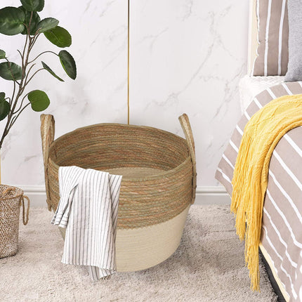 3 Piece Cotton Rope Stripe Carry Handles Storage Baskets Set.