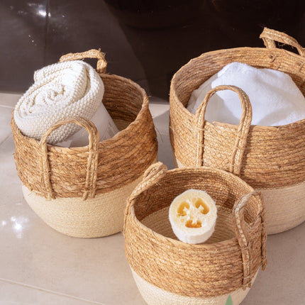 3 Piece Cotton Rope Stripe Carry Handles Storage Baskets Set.