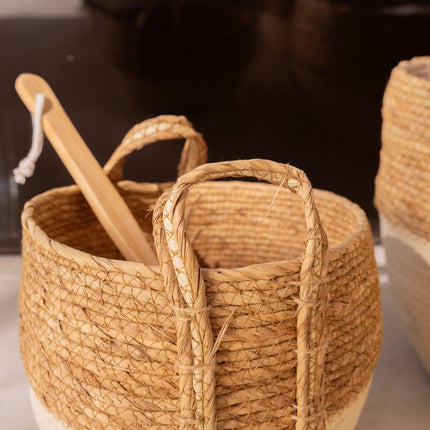 3 Piece Cotton Rope Stripe Carry Handles Storage Baskets Set.